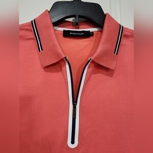 Bugatchi Coral Zip Polo with Contrast Trim